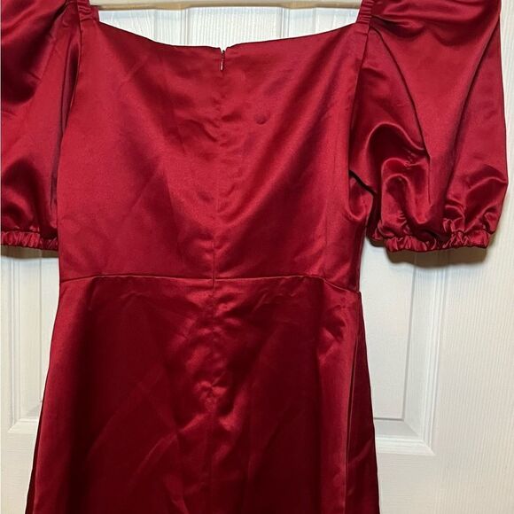 Autumn Adeigbo Clarette Deep Red Satin Puff Sleeve Boned Sweetheart Mini $675 - Picture 5 of 8